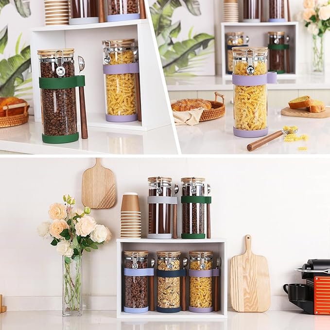 KKC HOME ACCENTS Air Tight Glass Food Storage Canstier with Scoop,Airtight Sealed Glass Jar Canister with Clamp Lid for Cereal,Pasta,Coffee Bean,Matcha,Loose Leaf Tea,Flour,Brown,50 Fluid Ounce