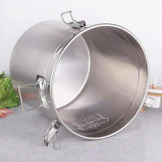 Stainless Steel Airtight Canister for Kitchen, Rice Cereal Grain Canisters Container for Household Kitchen Food Bean Flour Oil Sugar Milk Cookie Storager Bucket w/Handles Lid (12L)