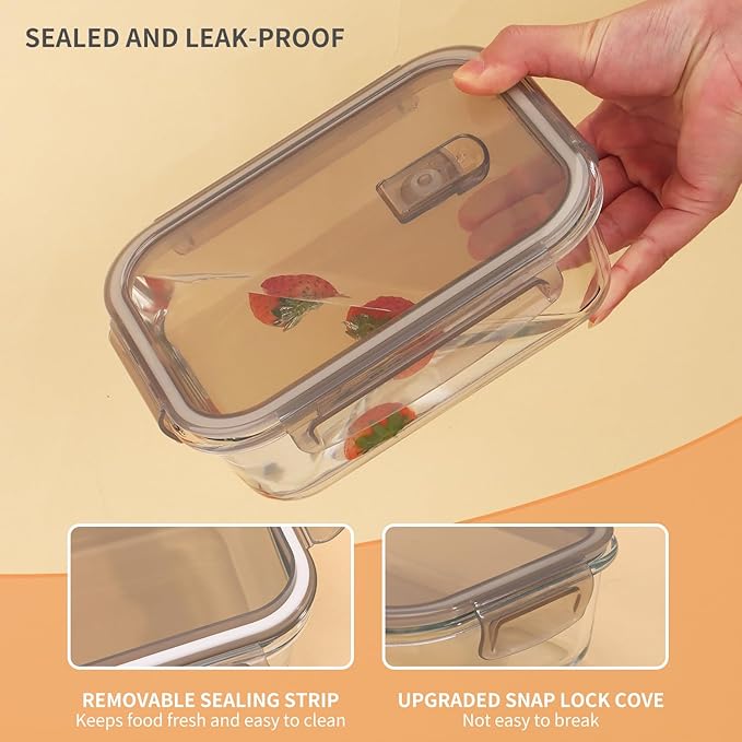 5-Pack Glass Storage Containers with Lids,35 Oz Meal Prep Containers Reusable,Airtight Glass Lunch Containers,for Microwave, Freezer & Dishwasher,Light Gray Leak Proof Locking Lids
