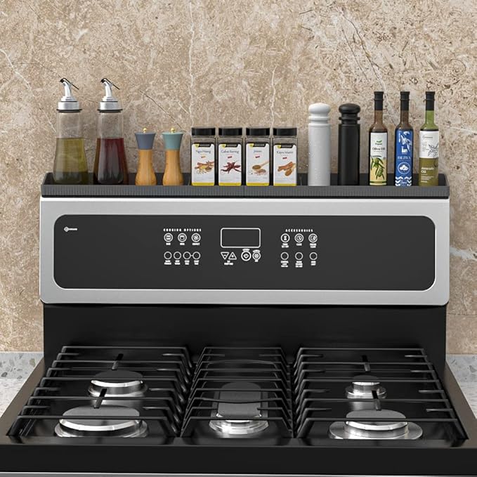 Stove Top Shelf,Silicone Material Magnetic over stove top Oven shelf for kitchen stove,Kitchen Spice Rack Organizer With partition and perimeter fence,30" Length