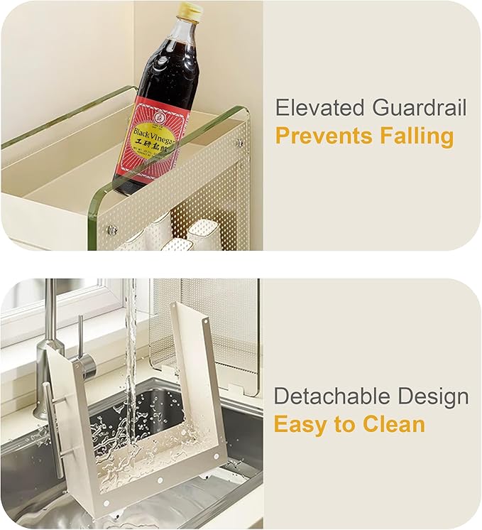 3 Tier Seasoning Condiments Spice Rack with Drawer, Pull-Out Kitchen Countertop Organizer, Kitchen Food Storage Container