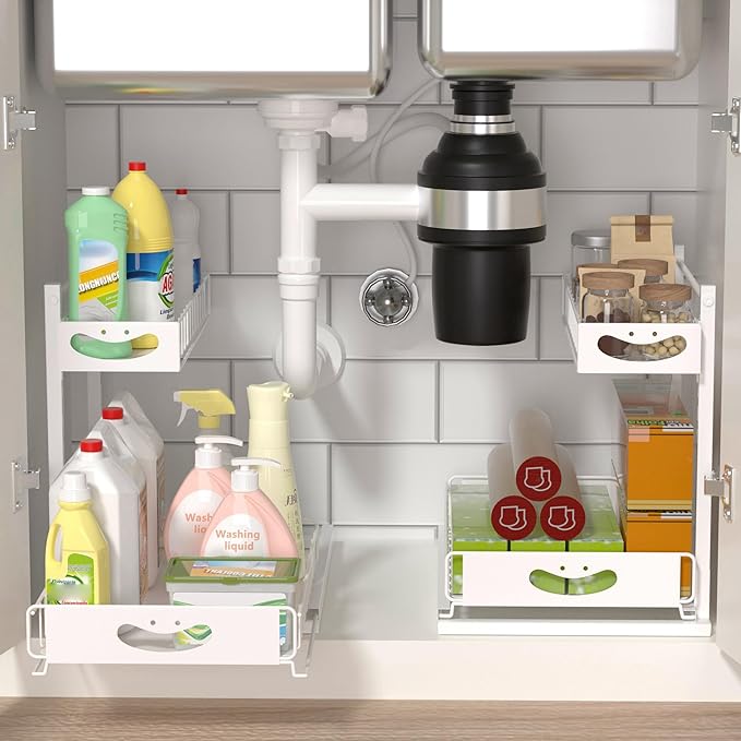 2 Pack Under Sink Organizer with Pull-Out Drawers,Kitchen Storage Organization,Bathroom Organizers and Storage,Bathroom Shelves,Home Storage,White