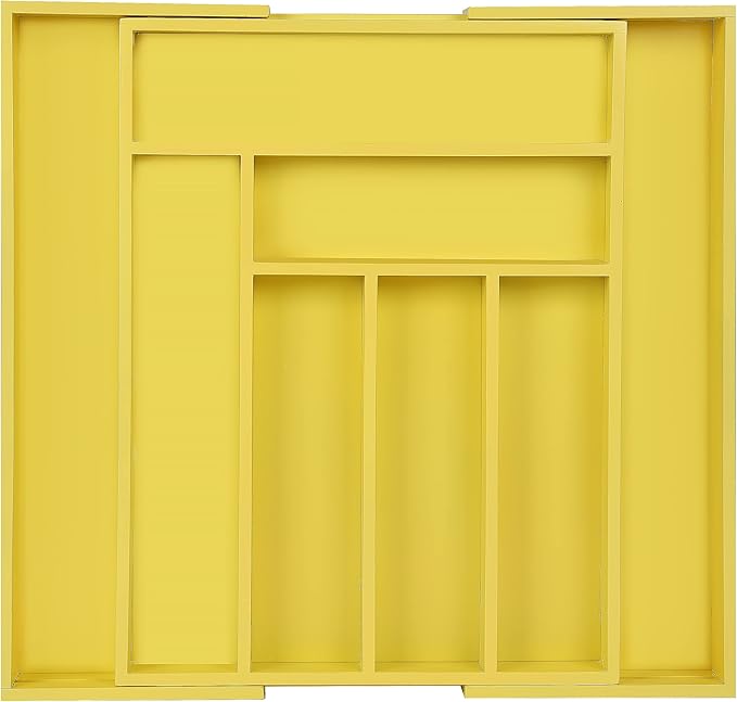 Utopia Kitchen Silverware Organizer, Expandable Bamboo Utensil Drawer Organizer, Kitchen Drawer Organizer, Silverware Organizer for Cutlery, Utensils, Flatware Holder (6-8 Slots, Yellow) Pack of 1