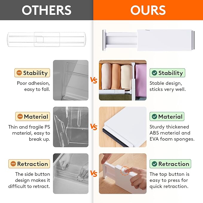 Lifewit 16 Pack Drawer Dividers 4" High, 11-17" Adjustable Drawer Organizers for Clothes, Expandable Dresser Separators in Bedroom/Bathroom/Kitchen/Fridge/Office Organization and Storage,White