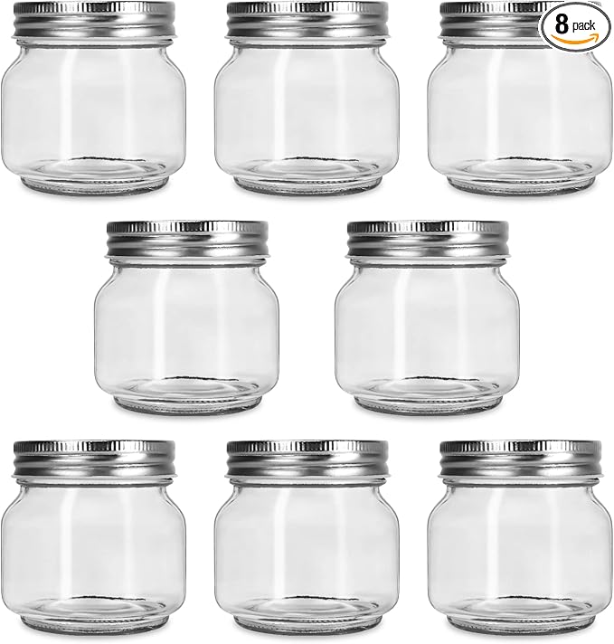 BEWAVE Glass Mason Jars, 8 oz Clear Glass Jars with Lids for Sealing, Regular Mouth Canning Jars for Food Storage, Snacks, Candies, DIY Projects, 8 Pack