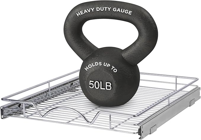 HOLDN’ STORAGE Pull Out Cabinet Organizer, Heavy Duty Caddy w/Lifetime Limited Warranty -20”W x 21”D - Requires At Least 21-1/4” Cabinet Opening, Steel Metal Cabinet Drawers Slide Out, Chrome