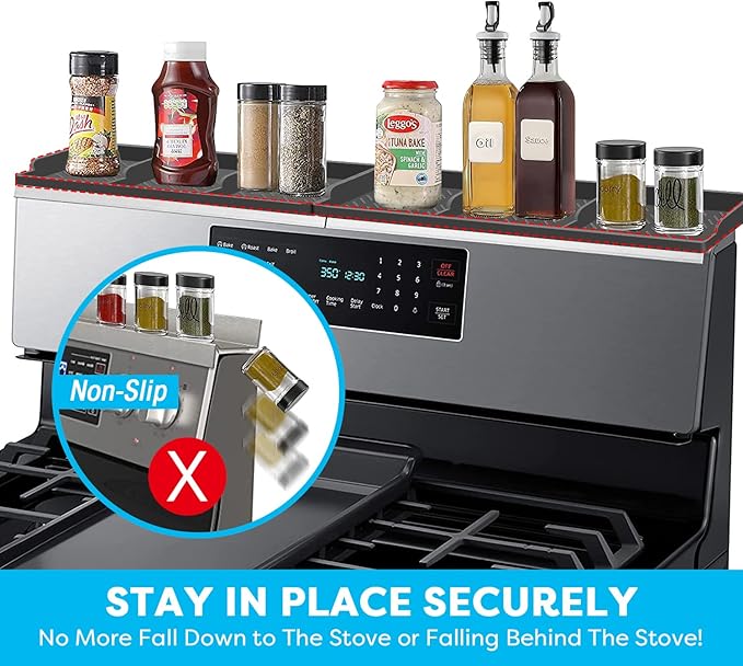 Stove Top Shelf, Magnetic Silicone Over the Stove Spice Rack Shelf, 30 Inch Magnet Kitchen Shelf for Stove Back of Stove Flat Above Stovetop Organizer Storage-Dark Grey
