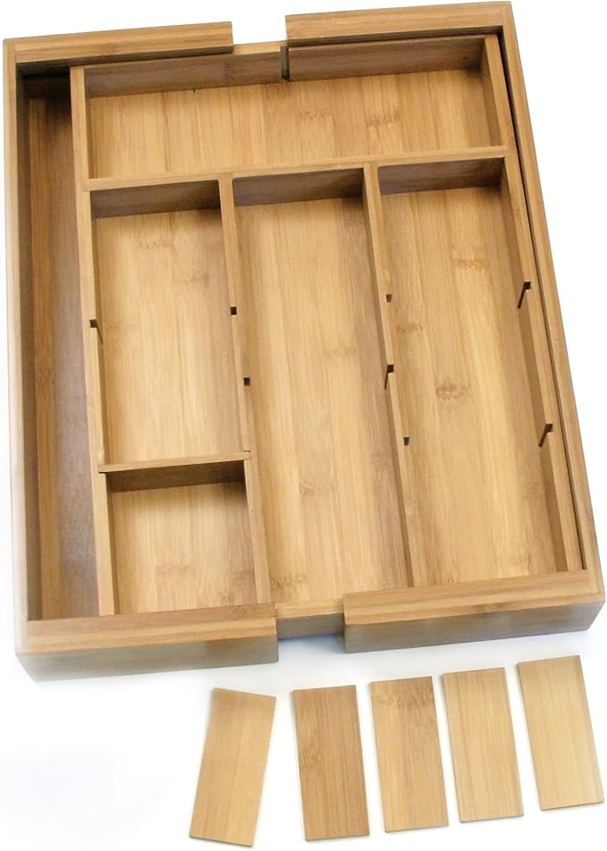 Lipper International 8882 Bamboo Wood Expandable to 18-3/4" Flatware Drawer Organizer with Removable Dividers