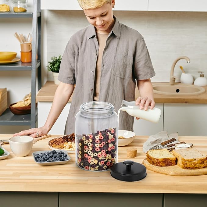 2 Pack Large Glass Jars with Metal Lid, 1 Gallon Clear Cookie Candy Jar, 125 OZ Airtight Food Storage Container, Empty Canister Set for Kitchen Counter, Pasta, Dog Treats, Snacks, 3.7 L