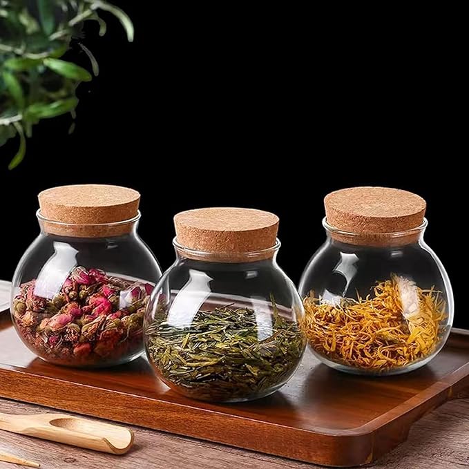 Set of 6 round glass jars with cork lid – 17oz wedding candy jar kitchen jar, perfect for tea, biscuits, cereals, flour, beans, spices, coffee beans etc (6PCS)