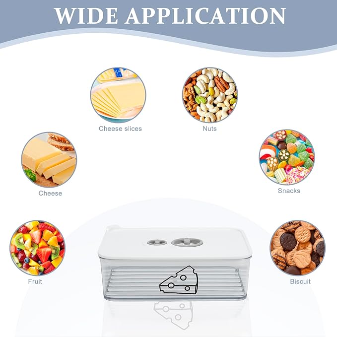 2 Pcs Cheese Container for Refrigerator,Cream Cheeses Storage Box,Cheese Keeper with Airtight Lid and Time Recording,BPA-Free Kitchen Storage Organizer Sliced,Grated,Cheddar Cheeses Saver