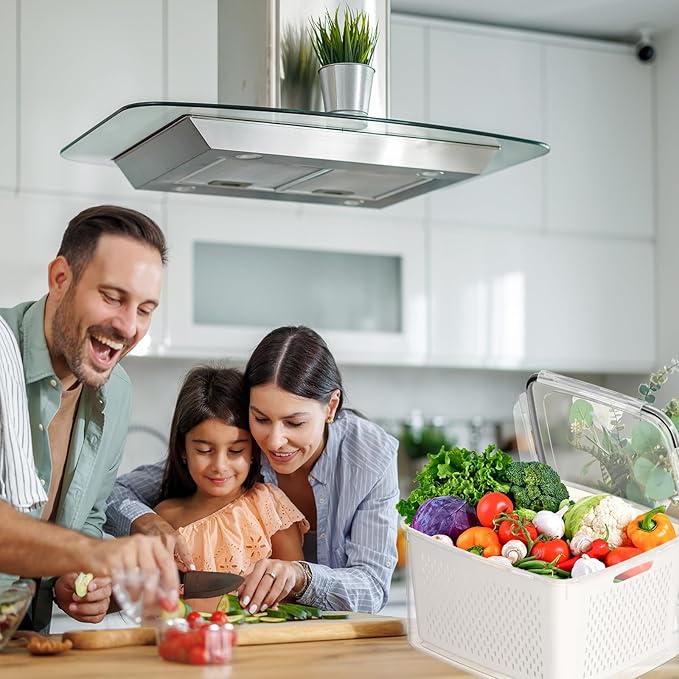 Fruit Storage Containers for Fridge - 6PCS Food Storage Containers with Lids - Produce Containers for Fridge with Removable Colander - Keep Berry Fruit Vegetable Food Meat Fresh Longer