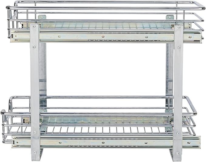 Household Essentials Glidez Slide Out Cabinet Organizer, 11.5” Wide, Durable Chrome-Plated Steel Frame,Dual Baskets & Smooth Glides,Heavy-Duty & Space-Optimizing,Simple Assembly & Installation, Chrome