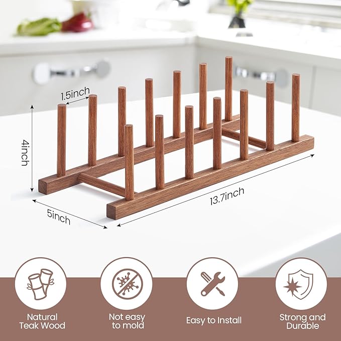 Pot Lid Plate Organizer Holder for Cabinet Space Saver-2 Pack Wooden Dish Drying Rack- Cutting Board Organizer Holder-Plate Rack for Dish/Pot Lid/Bowl/Cup/Cutting Board