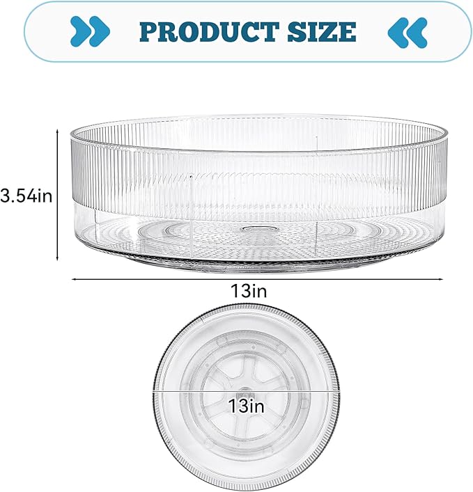 FreshKeeper Plastic Lazy Susan Organizer, Clear Pantry Lazy Susan Turntable for Cabinet and Kitchen 13’’