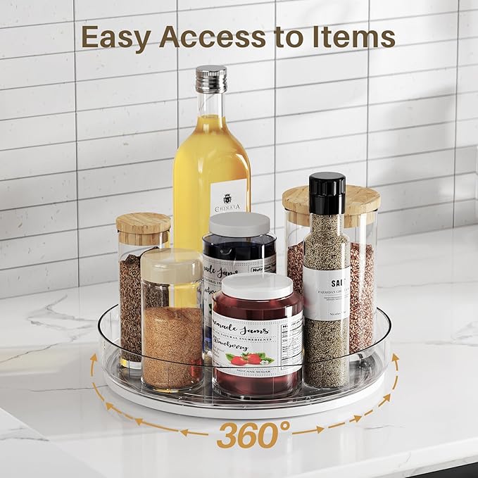 LAMU 2 Pack Clear Lazy Susan Turntable Organizer for Cabinet, 10'' 10.6'' Condiment Organizer for Refrigerator, Kitchen Pantry, Medicine Cabinet Organizer, Spices Rack Organization, Bathroom