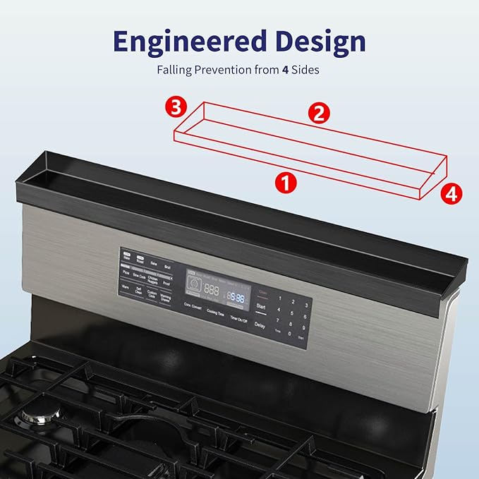 IIIOIIIA Stove Top Magnetic Shelf for Kitchen Organization | 30" Spice Rack Over The Stove | 4" Deep Spice Organizer with Border All Around | Brushed Stainless - Black