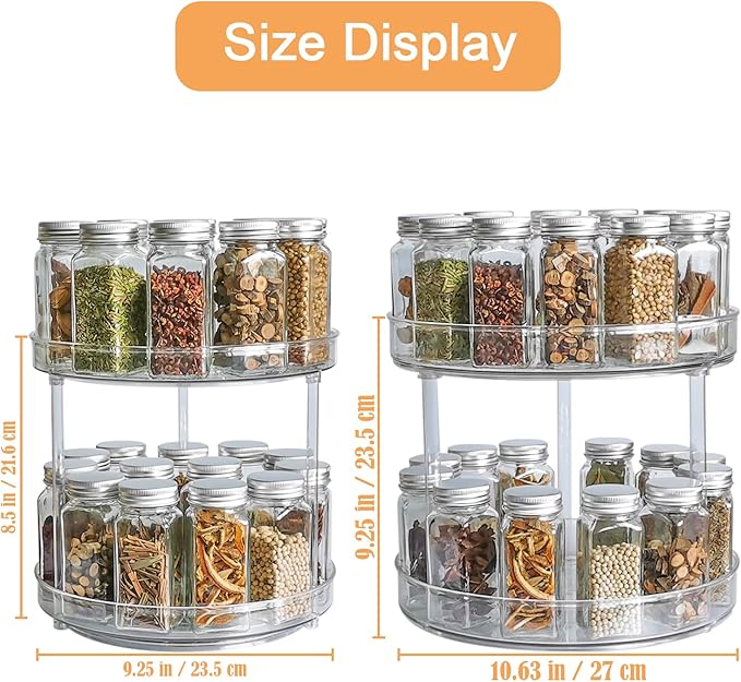 Roninkier 2-Tier Clear Lazy-Susan Turntable – 11-Inch Pantry Spice-Rack Cabinet-Organizer – Plastic Lazy Susan Makeup Organizer for Bathroom Countertop