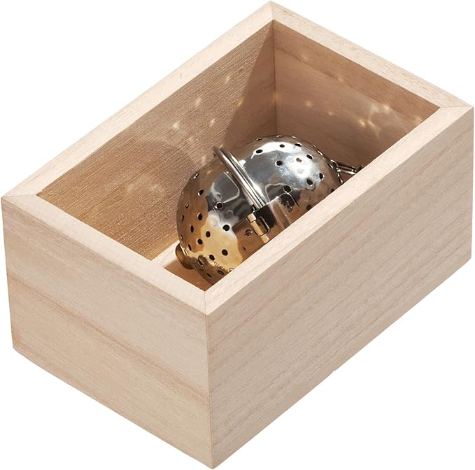 iDesign Renewable Paulownia Wood Collection Drawer Storage Organizer Bin, 3.3" x 5" x 2.5", Natural