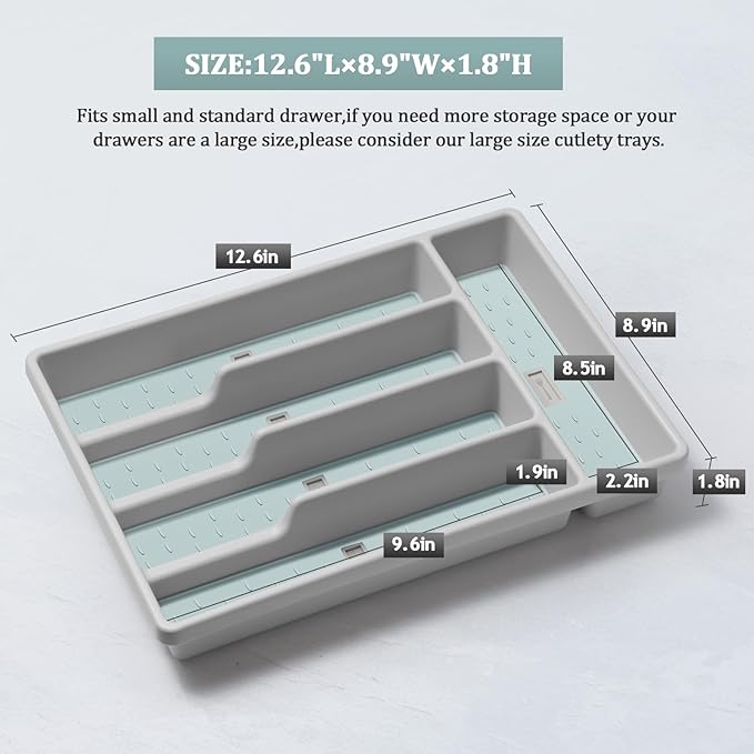 Silverware Organizer with Cutlery Icons,Silverware Tray for Kitchen Drawer,Flatware Tableware Cultery Drawer Organizer Utensil Organizer with Non-slip TPR Linings,Kitchen Organization Essentials