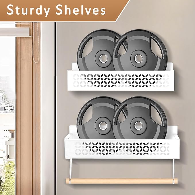 2 Pack Magnetic Spice Rack for Refrigerator with Upgraded Paper Towel Holder,Moveable Magnetic Shelf Fridge Organizer for Kitchen Organizer Storage (White)