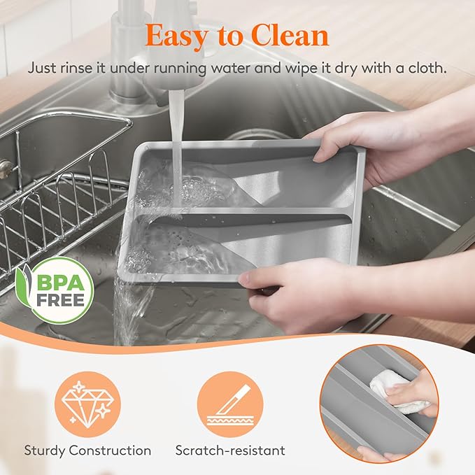 Lifewit Compact Silverware Organizer for Kitchen Drawer, Narrow Flatware Tray Holder, Plastic Cutlery Spoons, Forks and Knives Storage, White&Gray, 3 Pack