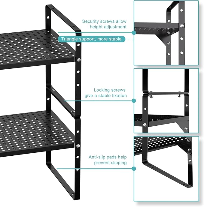 Cabinet Organizer Shelf Expandable Spice Rack Stackable Counter Top Storage Shelves for Kitchen Cupboard Pantry Countertop Bathroom,Black