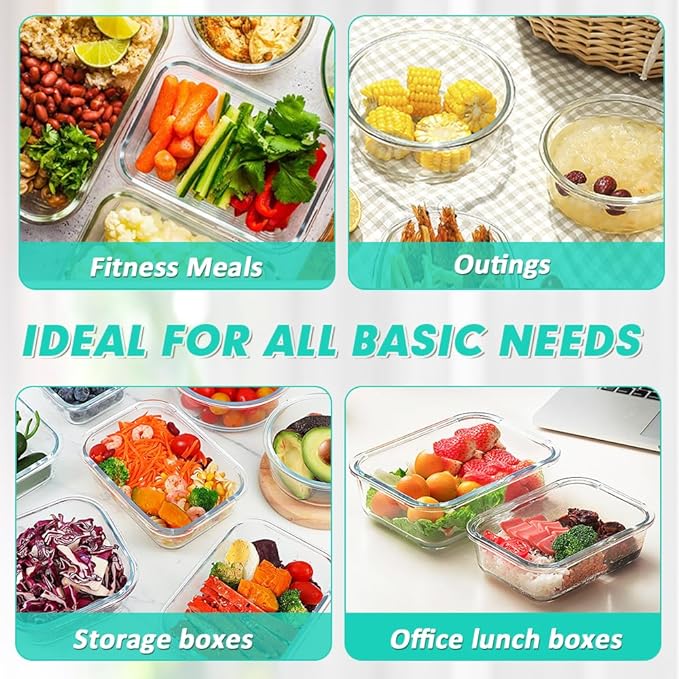 VERONES 24 Pieces Glass Food Storage Containers Set, Airtight Glass Lunch Containers, Glass Meal Prep Containers with Lids,Exclusive of BPA, for Microwave, Oven, Freezer & Dishwasher Friendly,Green