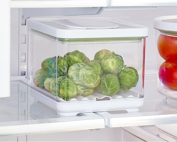 iDesign Fridge Produce Bin with Removable Drainage Tray and Lid - Set of 4 - Clear