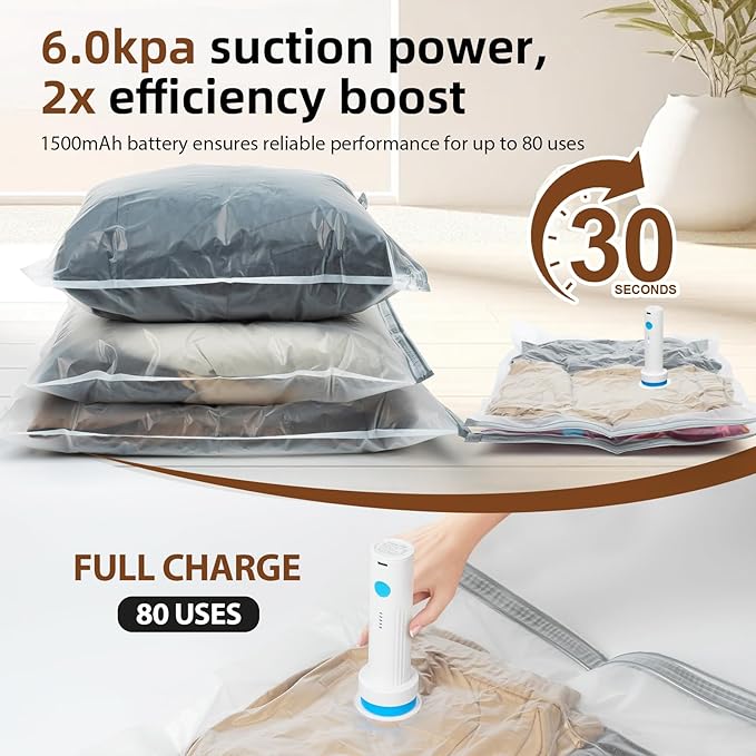 12 Pack Vacuum Storage Bags,Space Saver Bags for Clothing,Comforters,and Bedding,Includes 2 Jumbo, 2 Large, 2 Medium, 2 Small/4 Roll Bags,Compression for Closet & Travel, With Electric Pump