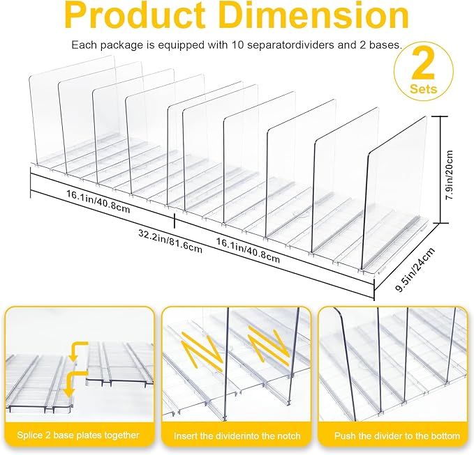 VERONLY 2 Pack Purse Organizer for Closet, 10 Layers Acrylic Shelf Dividers, Adjustable Purse Wallet Bag Divider, Handbag Separator Organizers for Office, Bookshelf, Bedroom