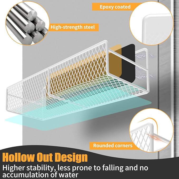 7 Pack Metal Spice Rack for Refrigerator, Moveable Organizer with Hook Rack, Paper Towel Holder, Strong Magnetic Storage