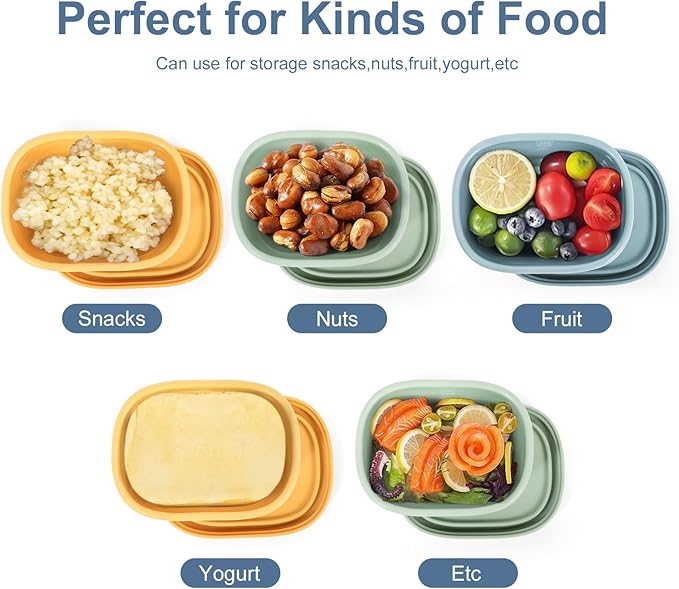 8 pcs 6.76 oz Silicone Snack Containers for Kids Small Food Containers with Lids, Fruit Containers for Lunch, Stackable Lunch Containers for Kids, Daycare, School and Travel