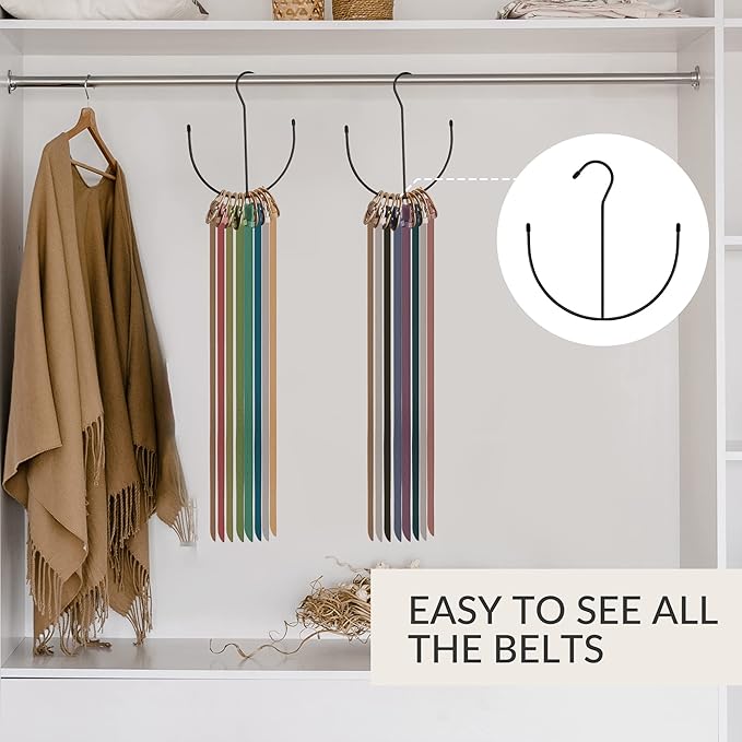 ZEDODIER Belt Hangers, Belt Rack 2 Pack Black Closet Accessories Organizers, Closet Organizer Hook Rack for Belt, Ties, Scarves, Camisoles, Hats, Bras, Shoes