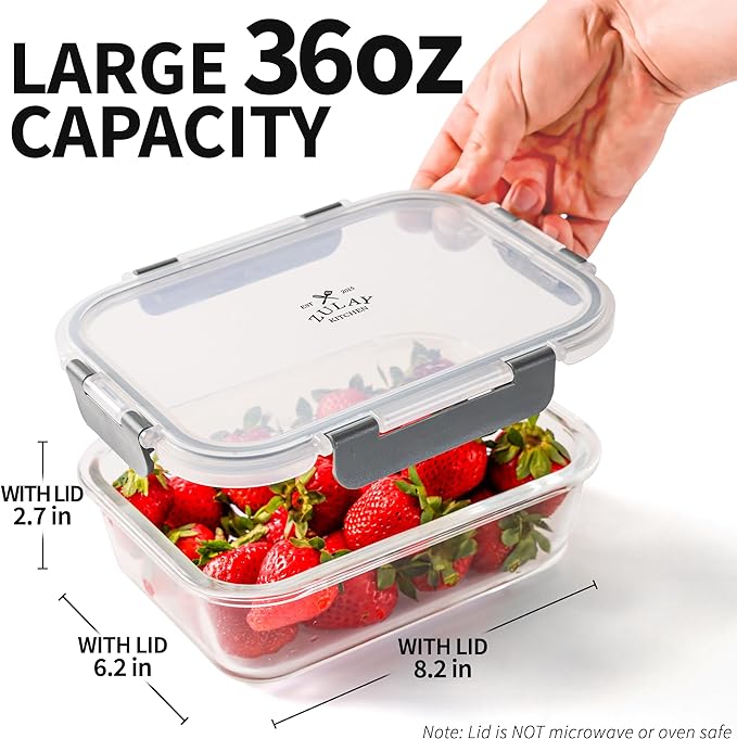 Zulay Kitchen 5 Pack Glass Meal Prep Containers with Lids - Airtight, Premium Borosilicate Glass Food Storage Containers - Microwave, Freezer & Oven Safe, BPA Free - Gray
