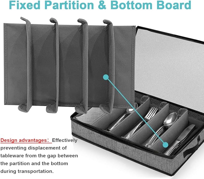 Silverware Organizer Chest,Silverware Storage Box,Stackable Flatware Storage Case,Spoon Organizer,Tableware Storage Box With 4 Dividers for Moving Transport,Kitchen Utensil cutlery Organizer