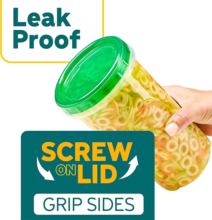 PLASTICPRO 12 Pack Twist Cap Food Storage Containers with Green Screw on Lid- 48 oz Reusable Meal Prep Containers - Large Freezer Containers Microwave Safe Green Plastic Food Storage