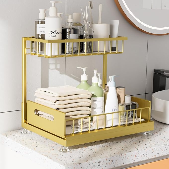 Under Sink Organizer Storage 2-Tier Premium Metal Pull-Out Racks, Height Adjustable, Easy Installation | Kitchen & Bathroom Organizers Pack of 1
