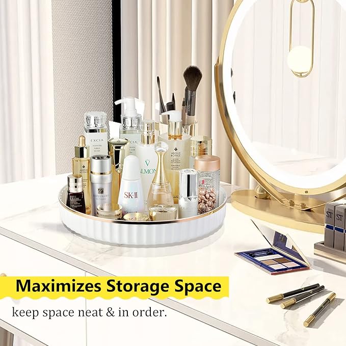 12 Inch 2 Pack Fluted Lazy Susan Turntable Organizer for Cabinet, Kitchen, Pantry, Fridge,Countertop, 360 Rotating Non-Skid Wavy Spinning Rack Food Storage Container for Spices,Condiments,Snacks-White