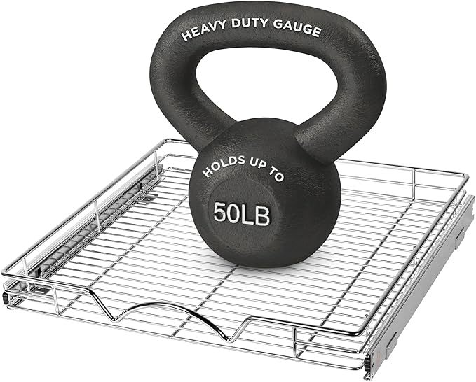 HOLDN’ STORAGE Pull Out Cabinet Organizer, Heavy Duty Caddy w/Lifetime Limited Warranty -22”W x 21”D - Requires At Least 23-1/4” Cabinet Opening, Steel Metal Cabinet Drawers Slide Out, Chrome