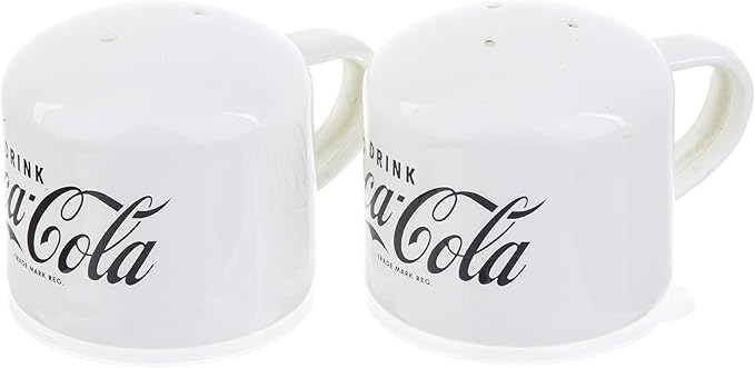 TableCraft's Collection Set Coca-Cola Enamel Salt & Pepper Shakers, 3.25 x 2.5 x 2.25'', White