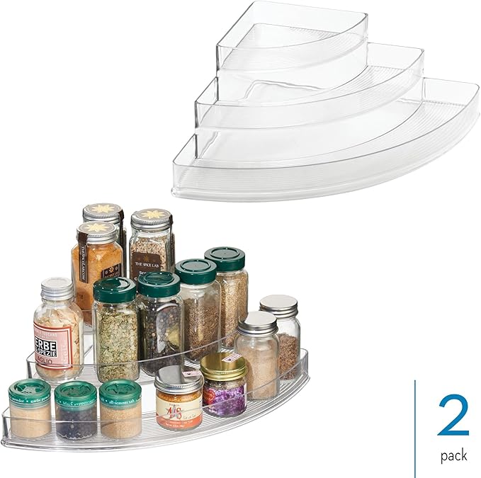 iDesign Corner Spice Rack Organizer for Countertop, Pantry, or Cabinet - Set of 2 - Clear