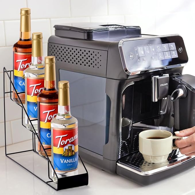 Coffee Syrup Rack for Coffee Bar Accessories, Fits with Torani and Monin Syrup, Coffee Bar Organizer Holds 4 Bottles