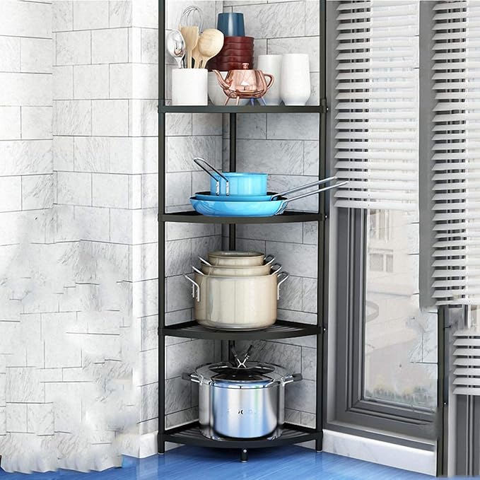 5-Tier Kitchen Corner Shelf Rack, Free Standing Pot Rack for Organizer Stainless Steel Cookware Stand