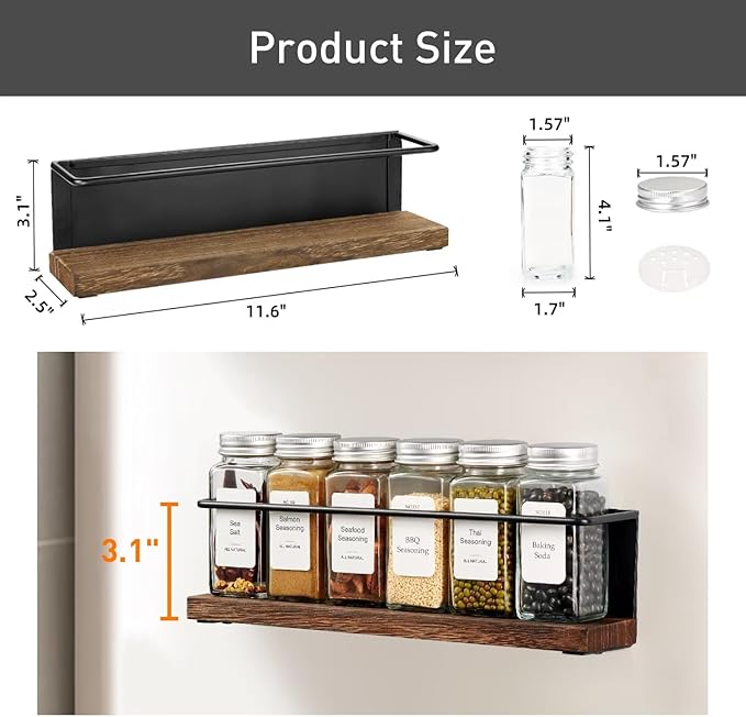 4 Pack Strong Magnetic Spice Rack Organizer for Refrigerator and Microwave Oven, Metal Fridge Shelf, Space Saver for Kitchen Organization and Storage, Black