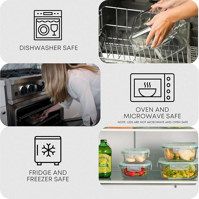 Razab 10 Pcs Glass Food Storage Containers with Lids – 40, 27, 17 Oz | Airtight Glass Storage Containers, BPA-Free meal prep containers reusable glass - Leakproof Kitchen Containers for Organizing