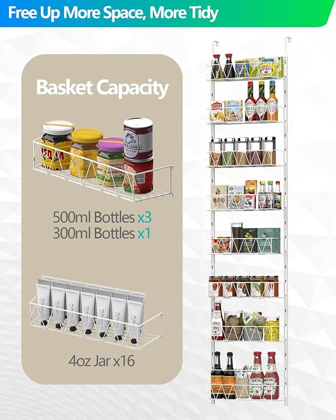 Over The Door Pantry Organizer, Kitchen Organizers and Storage - 8-Tier Pantry Organizers and Storage, Over The Door Organizer for Laundry Bathroom Organization, Spice Racks for Pantry
