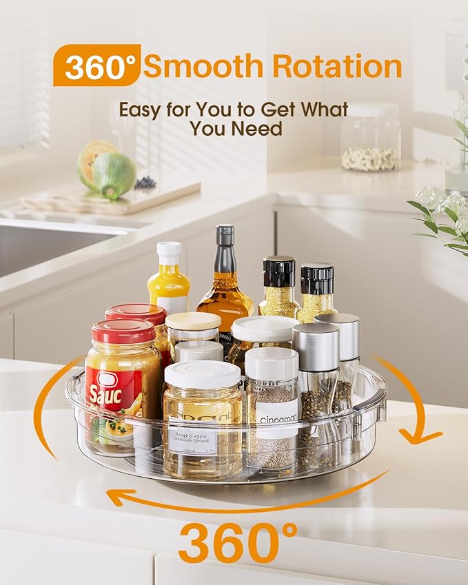 LAMU 2 Pack 12 Inch Lazy Susan Organizer Turntable for Cabinet, with High Edges to Prevent Falling, Large Clear Lazy Susan for Kitchen, Pantry, Refrigerator, Countertop, Table, Bathroom