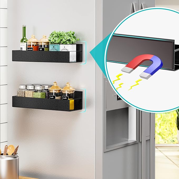 2 Pack Moveable Fridge Magnetic Spice Racks,Metal Cyan