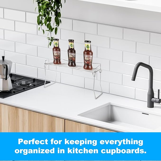 CYEAH 2 Pcs Metal The Sink Vanity Organizer, Metal Over The Sink Organizer Shelf Rack, Foldable Pantry Shelf, Spice Rack for Cabinet, Under Sink Countertop Organization Storage Space Save